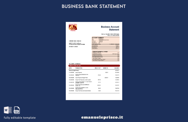 stile verificato Modello di estratto conto bancario aziendale Aditya Birla Finan